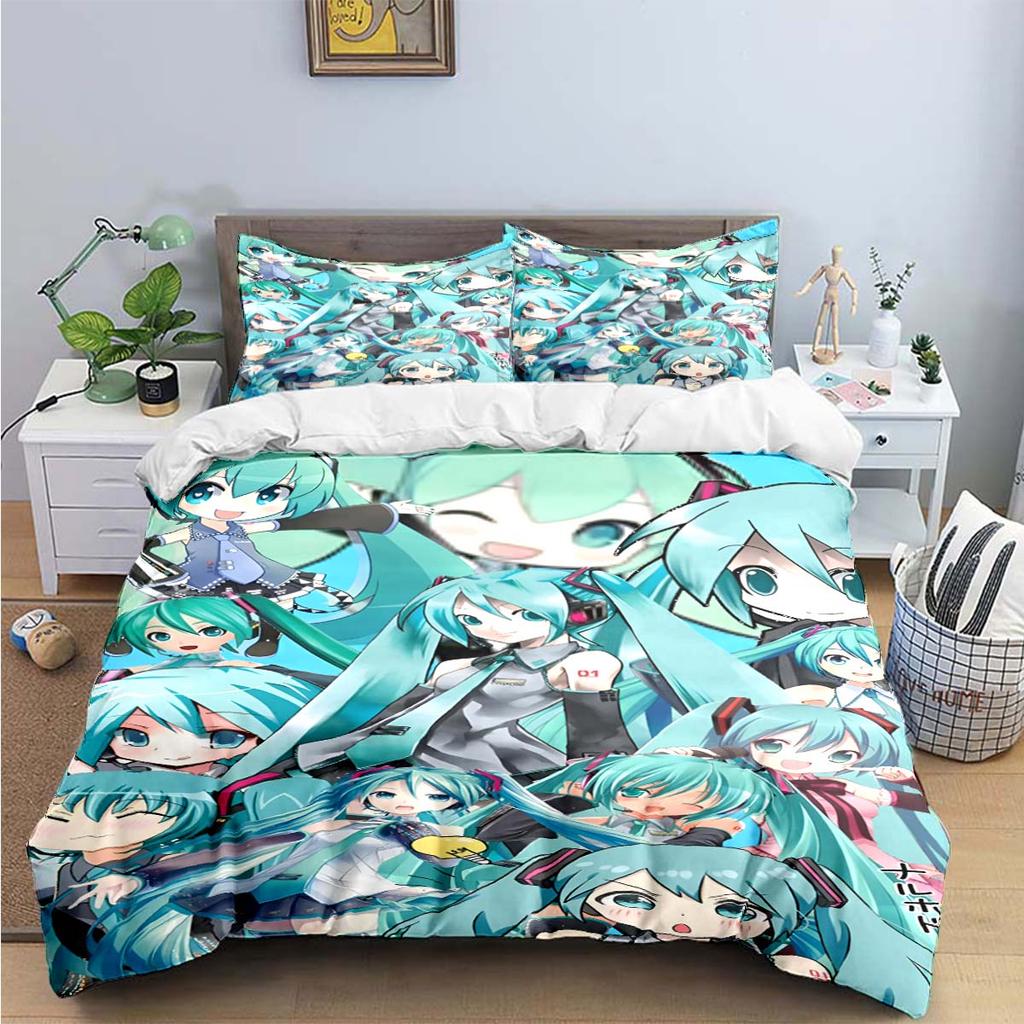 Comforter Cartoon Kawaii Virtual Singer H-Hatsune-Miku Bedding Sets Bed Supplies Set Bed Comforter Set Bedding Set Gift