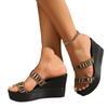 Large Size Cool Slippers Women's Summer New Foreign Trade Leopard Print Muffin Slippers Slope Heel Thick Bottom One-word Drag