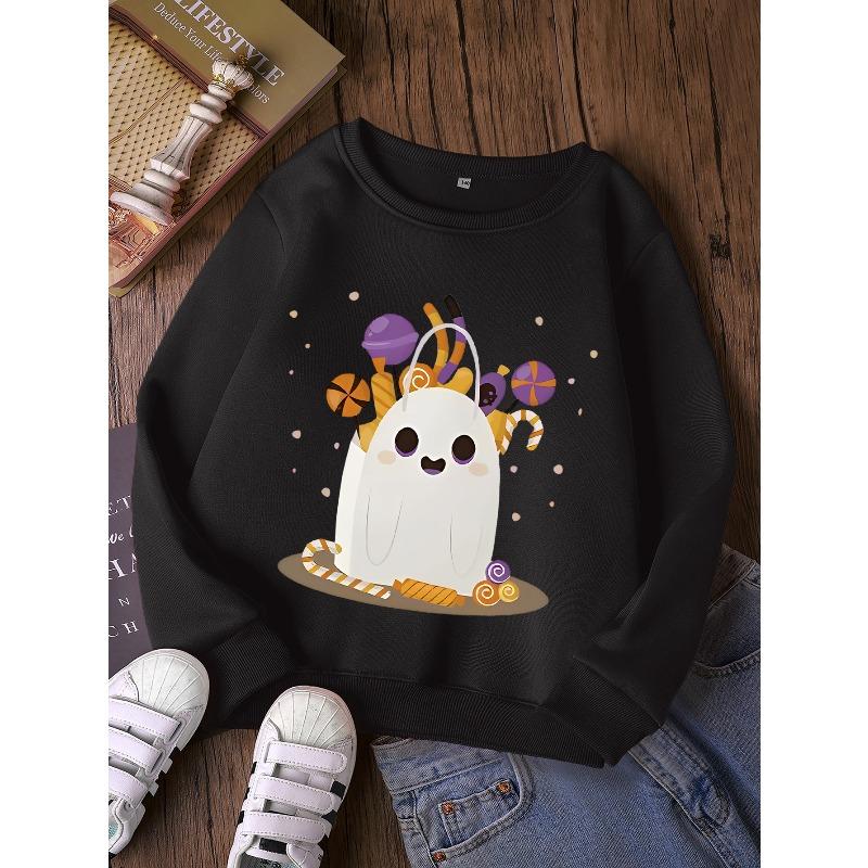 Girls' Fashion Round Neck Sweatshirt, Casual Printed Top