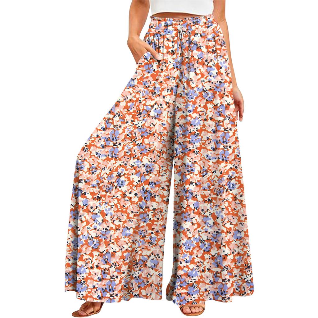 Women's Summer Wide Leg Pants High Waisted Flowing Pockets Fashion Casual Casual Bohemian Printed Beach Pants