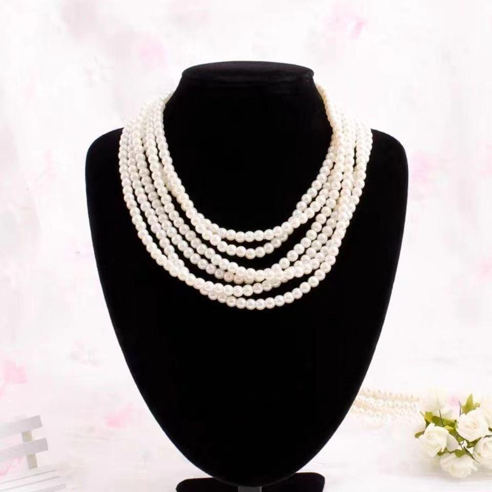 

JMXD Layered Glass Pearl Necklace Multi Strand Choker Chain Chic Style Collarbone Jewelry Elegant Fashion Gift for Women