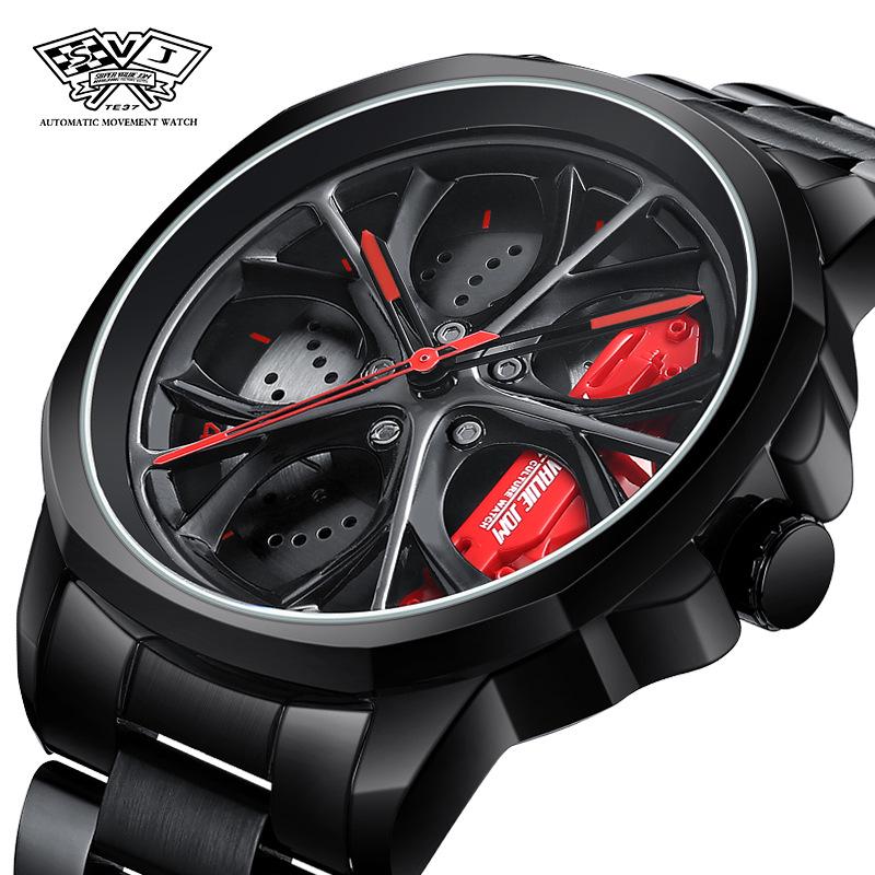 SVJ Men's Wheel Watch: Cross-border Bestseller with 3D Hollow Design & Car Mod Brake Caliper