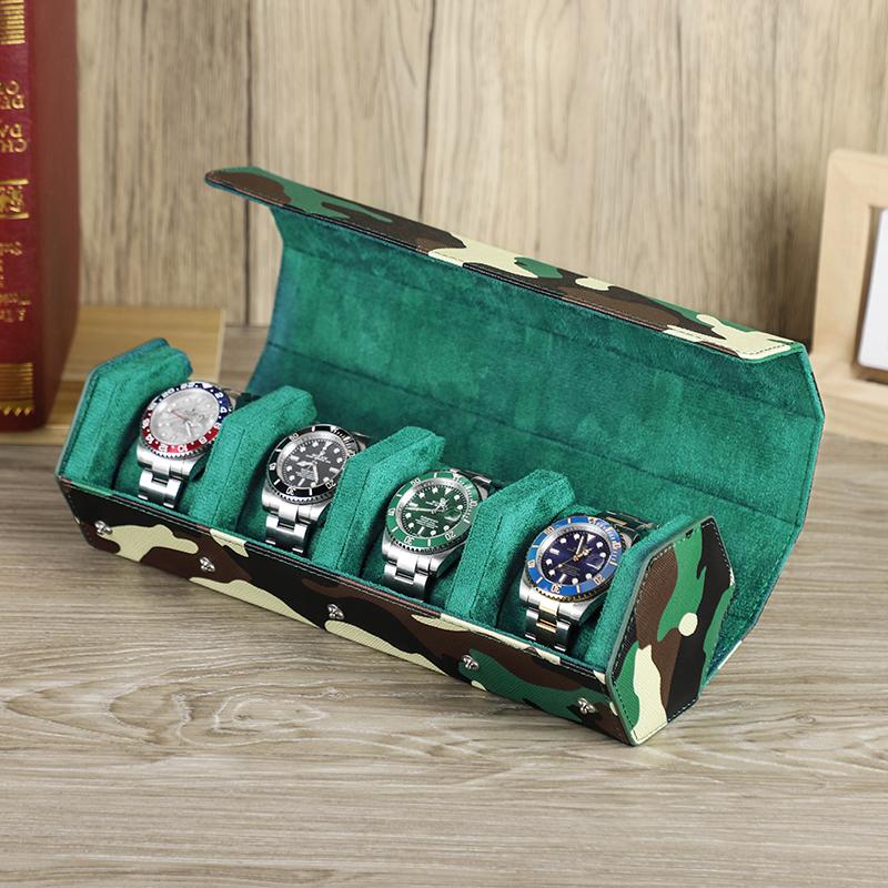 Handmade Genuine Leather Green Color Watch Case Unisex Watch Box Jewelry Display Watch Storage Organizer