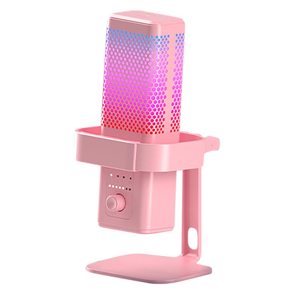

Конденсаторный металлический микрофон с RGB-подсветкой, профессиональная потоковая запись, настольный подкаст-микрофон USB для ПК, компьютера, ноутбука розовый