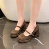 2025 Women's Thick Bottom Round Head Buckle Shallow Mouth Fashion High Heels Woman All Comfortable Non-Slip Breathable