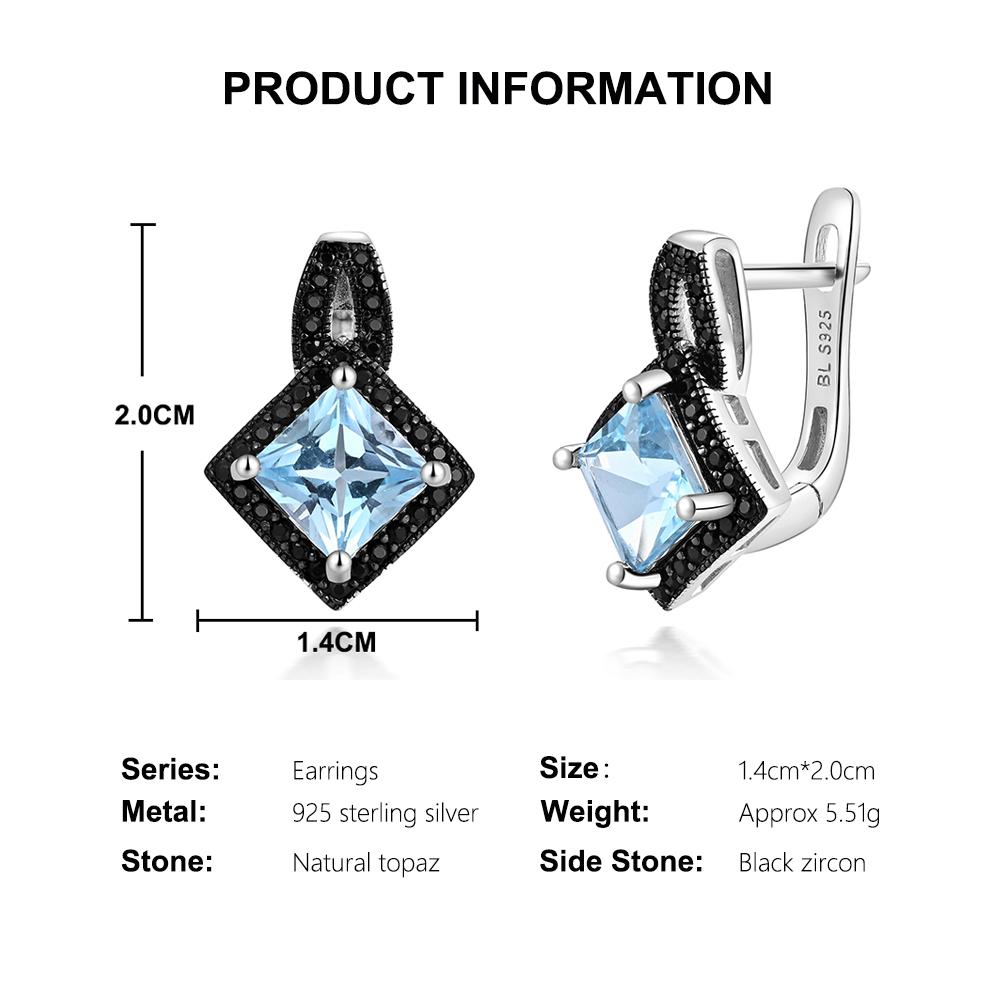 925 silver ring earrings pendant necklace natural sky blue Topaz real gemstone fine jewelry set for women's Daily and party wear