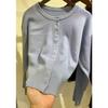 YYFS Moda feminina casual outono inverno cor sólida estampa manga comprida gola redonda suéteres