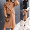 Women Winter Overcoat Turn-down Collar Simple Style Cardigan Solid Color Long Sleeves