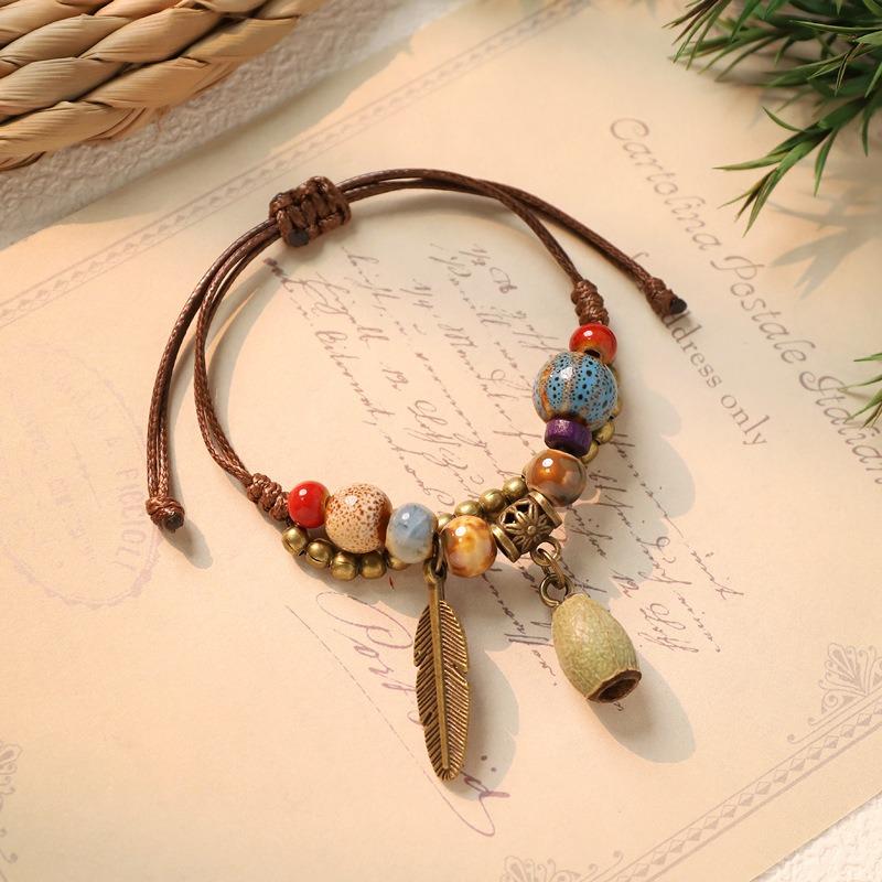 Hand woven ceramic plant acorn bracelet natural fruit hand rope retro literary bracelet women