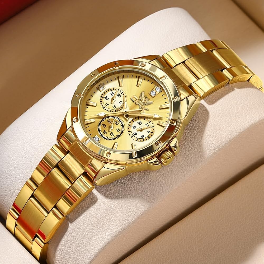 OPK Women's Elegant Simple Quartz Watch Waterproof Luminous Gold
