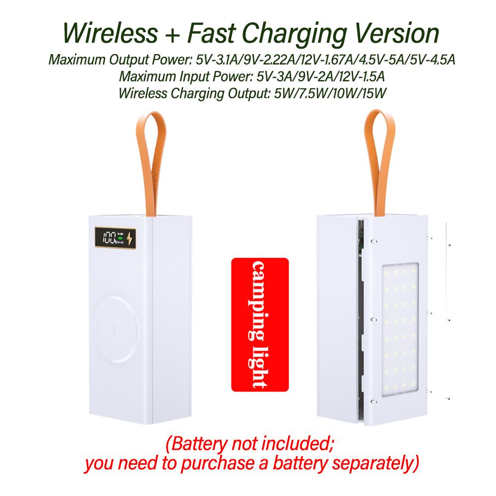 24 Cells 18650 DIY Power Bank Case Kit Detachable No Soldering Wireless Charging Camping Light Mobile Power Shell No Battery