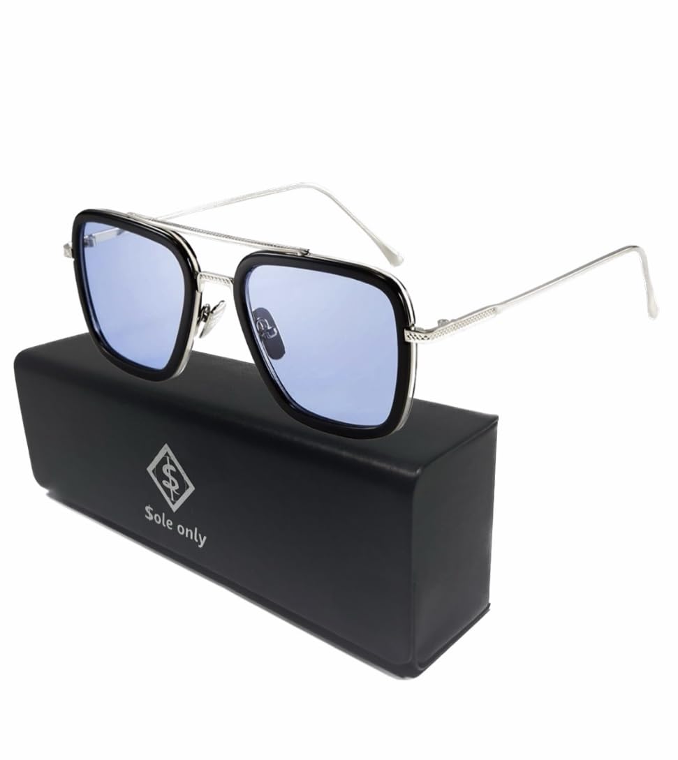 

только Sole Только Квадратные Ретро Солнцезащитные очки с Солнцезащитными очками Стильные и Крутые для Мужчин и Женщин $ole Чехол, (синий) синий