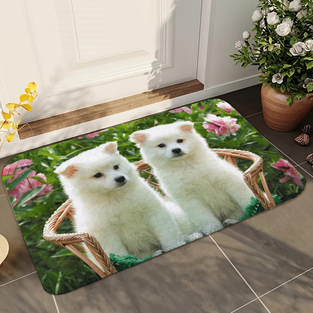 1pc Cute Pomeranian Dogs Bathroom Absorbent Mats Anti-Slip Mats Home Decor Supplies Carpets Home Kitchen Floor Mats