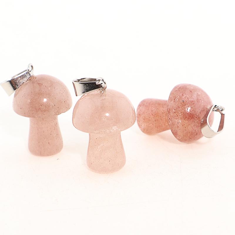 Collar Colgante de Hongo de Cristal Natural de 20 mm - Ojo de Tigre y Cuarzo Rosa