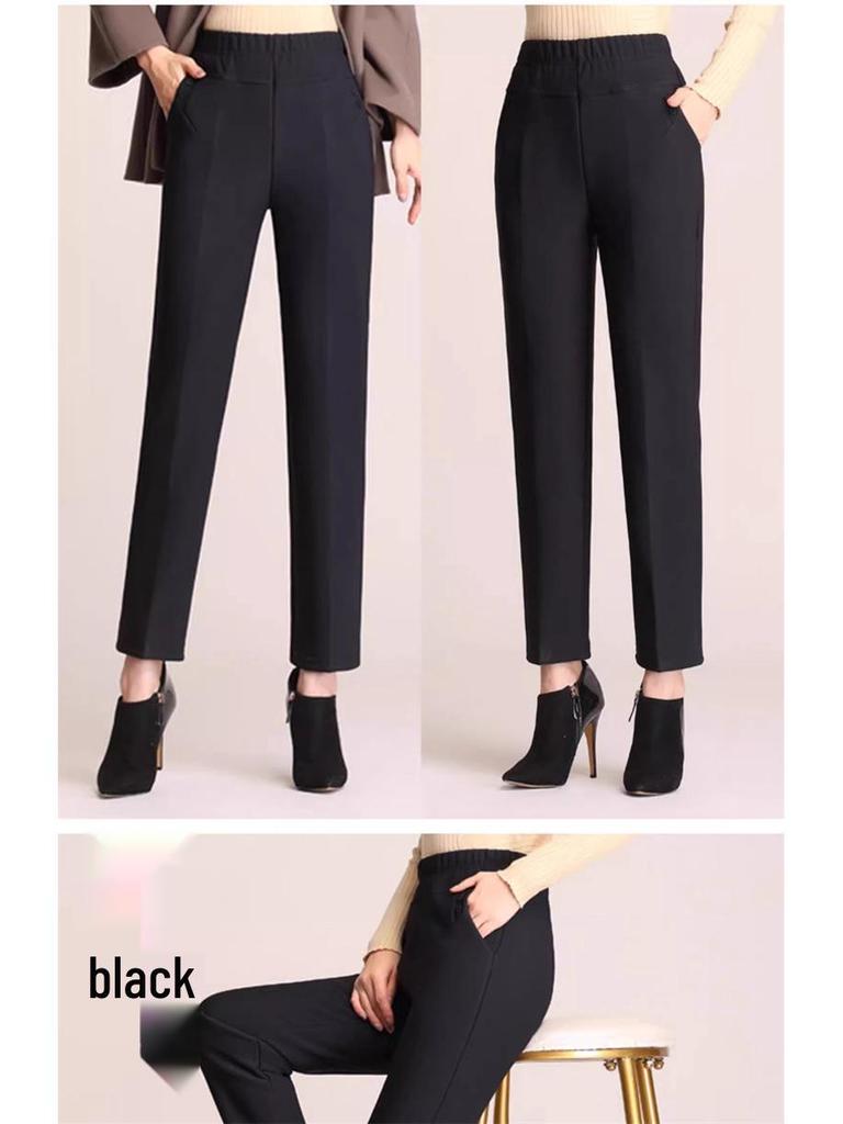 Fleece Pants for Middle-Aged & Elderly Women: Elastic Waist, High-Waisted, Straight-Leg, Loose Fit for Spring & Autumn Wear.