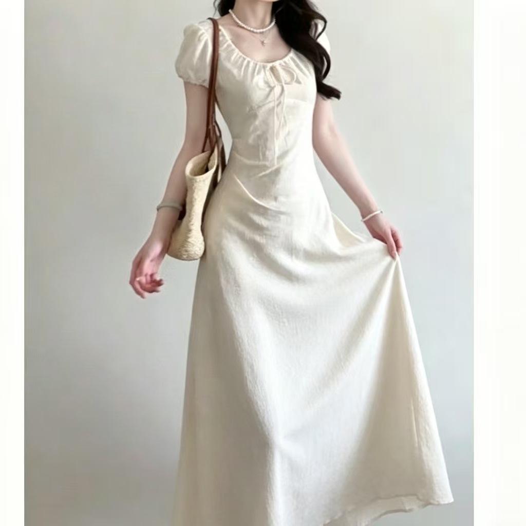 Bubble sleeve French gentle wind dress women's summer new style temperament thin first love long skirt