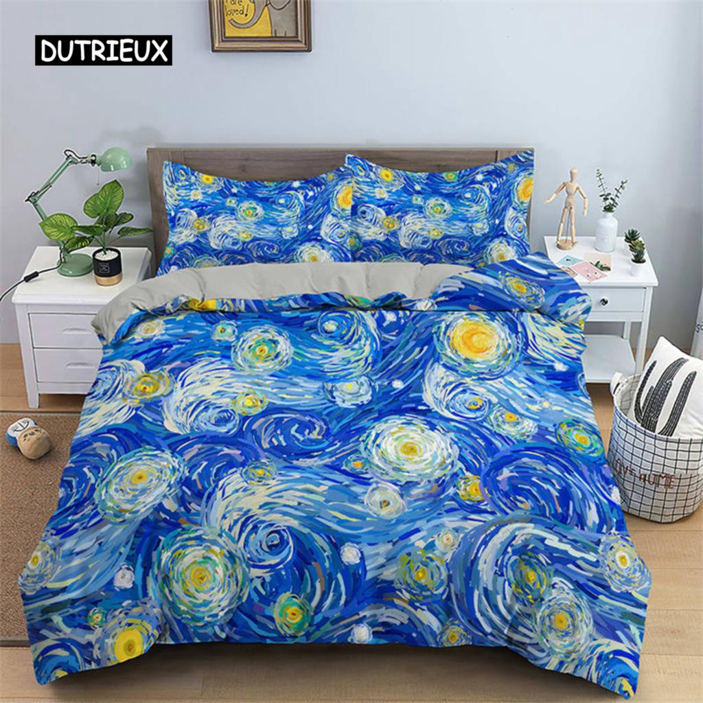 3D Artistic Bedding Set King Monet Van Gogh Style Sky Oil Painting Pattern Printed Duvet Cover With Pillowcases Hot Sale 2/3PCS