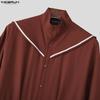 INCERUN Men Stand Neck Long Sleeve Button Up Casual Pleated Long Shirts Tops