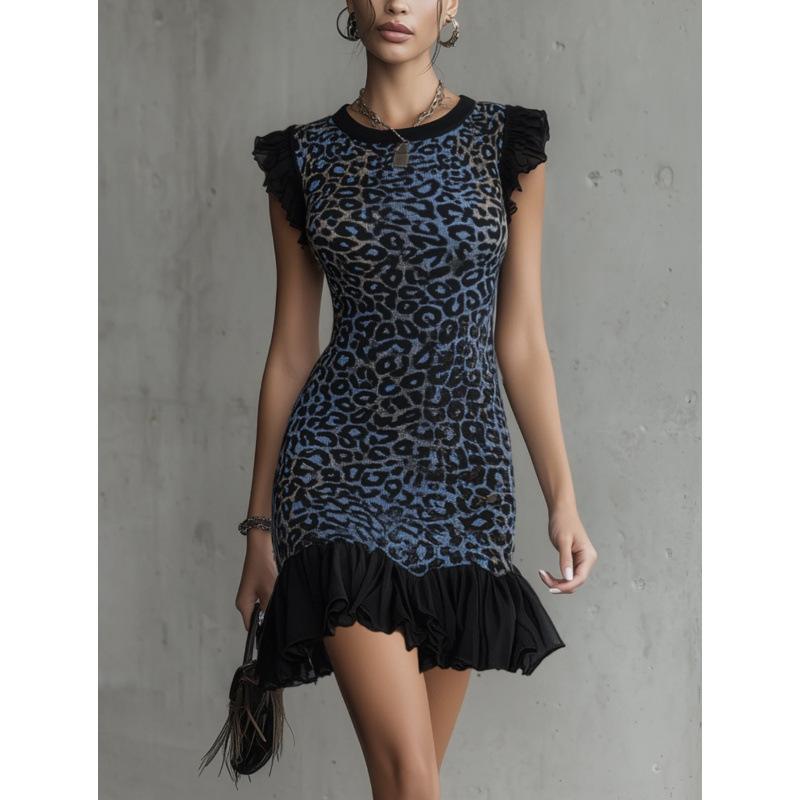 European and American style 2026 summer new light mature wind sleeveless leopard print short tight hip dress S