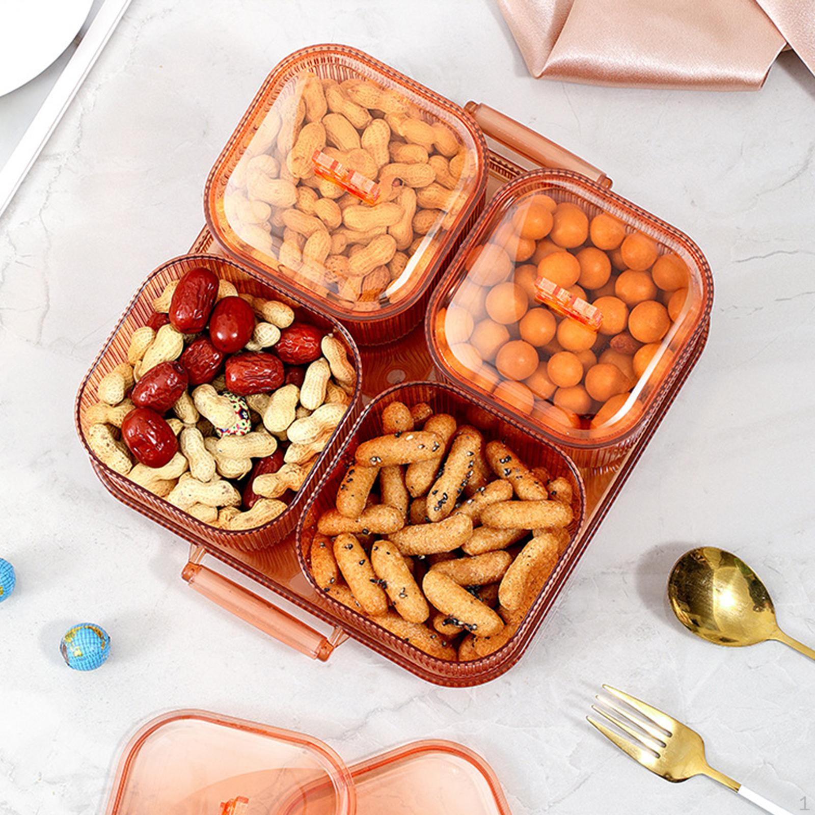 

Тарелка с сухофруктами, сервировочный поднос для закусок, роскошные орехи и конфеты с разделенной крышкой оранжевый