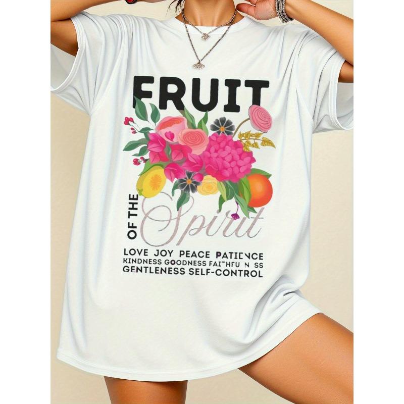 Fruit of The Spirit  Floral Fruit Print Women Oversized White Casual Tee S белый