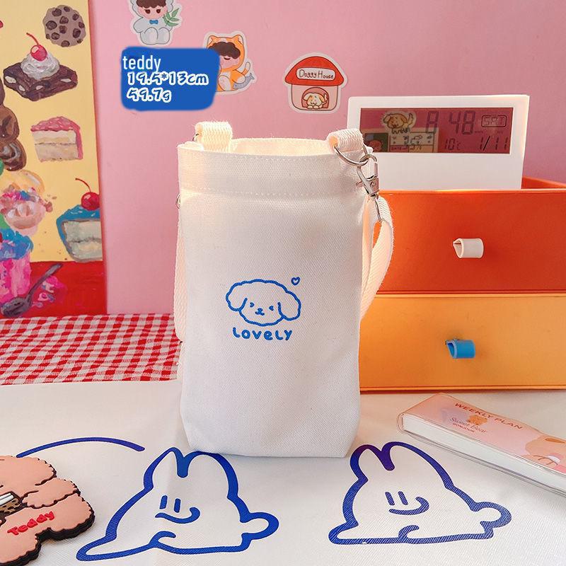 2024 Zimt-Hund Cartoon Umhängebecher & Thermosflaschen-Set mit Canvas-Tasche