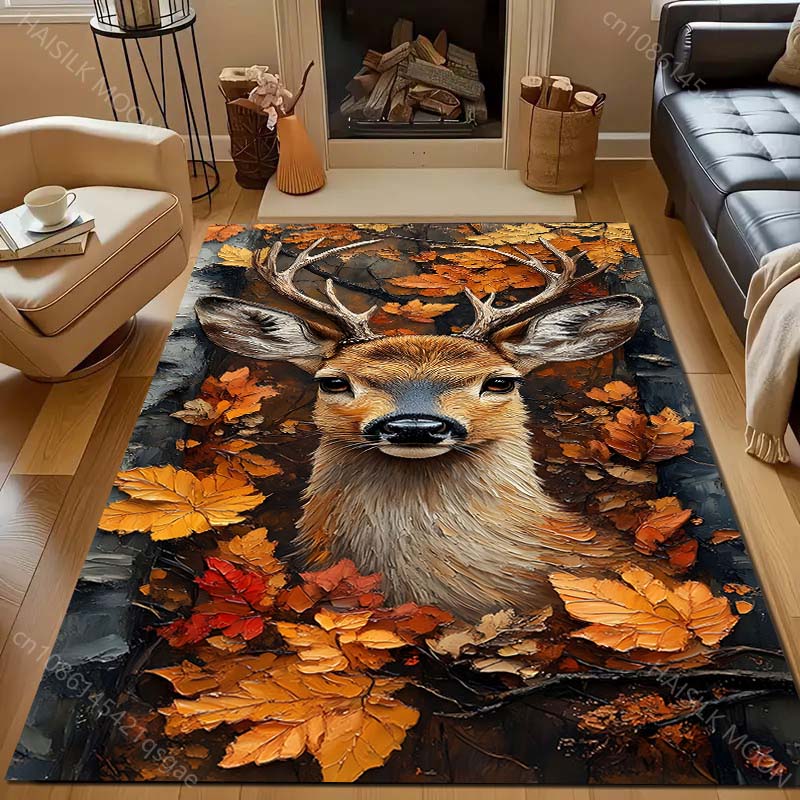 Tappeto con Stampa Renna Foglia Multimisura per Camera da Letto Soggiorno Comodino Divano Tappetino Pavimento Decorazione Casa Moderna Tappeto Area Spedizione Veloce