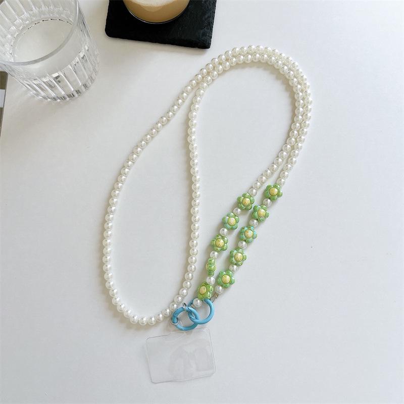 Trendy Pearl & Flower Phone Case Bracelet with Handmade Jewelry & Chain Accessories