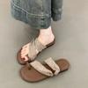 Set of Toe Flat-bottomed Slippers for Women To Wear 2025 Summer New Korean Version of French Fairy with Skirt with Cool Slippers