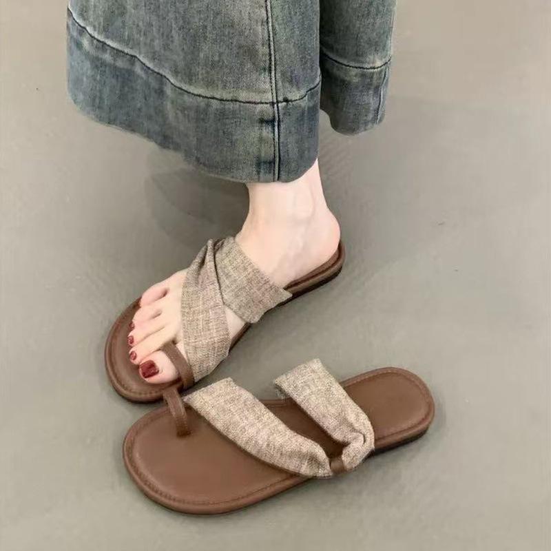 Set of Toe Flat-bottomed Slippers for Women To Wear 2025 Summer New Korean Version of French Fairy with Skirt with Cool Slippers