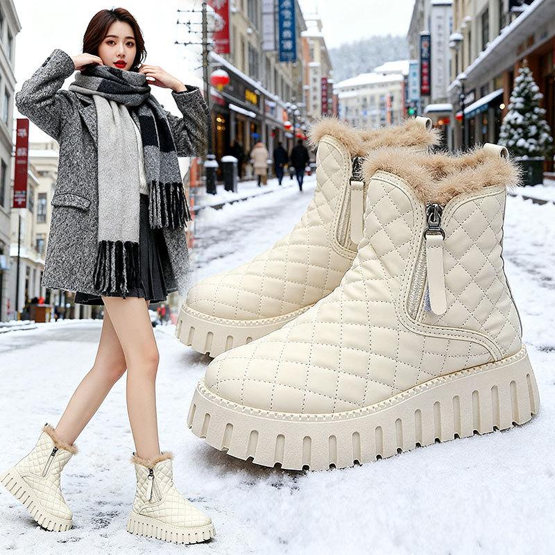 Women's Fashion Zipper Lightweight Soft Sole Winter Warm Plush Snow Boots Padded Lined Non-slip Casual Sports Martin Cotton Boots