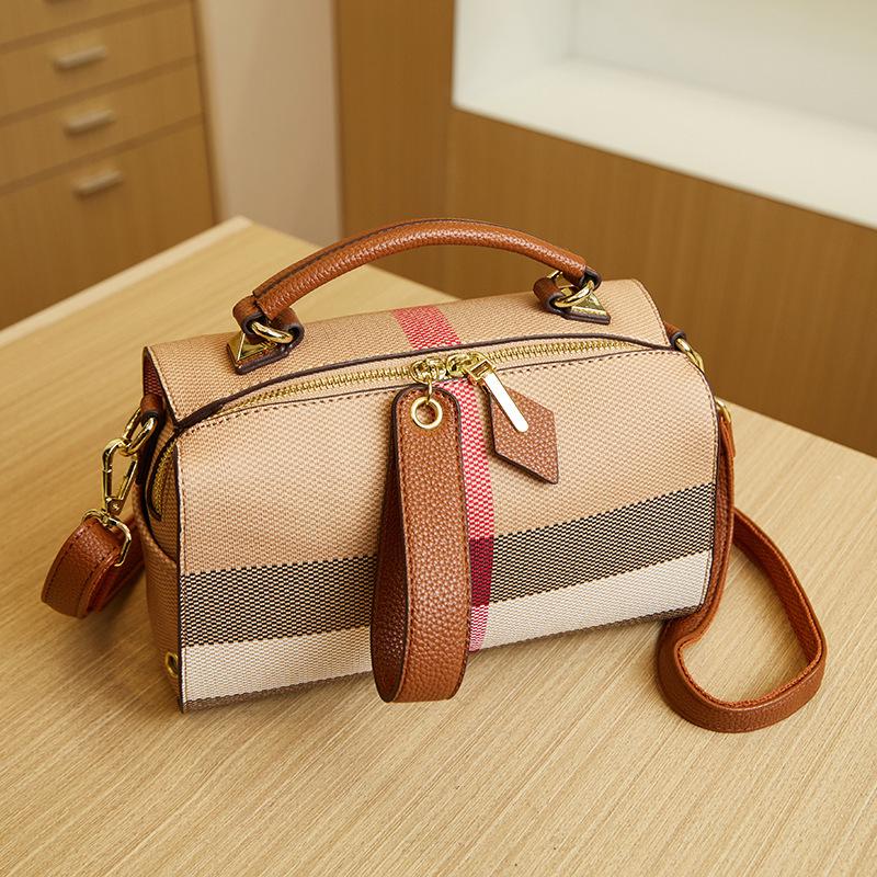 "2023 Women's Genuine Leather Plaid Shell Handbag - Versatile, Large Capacity, Shoulder & Messenger Bag"
