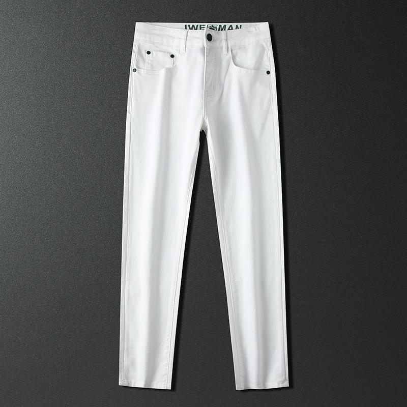 Lehké luxusní pánské elastické džíny pánské černé proti vyblednutí bílé tři odolné látkové kalhoty s rovnými nohavicemi