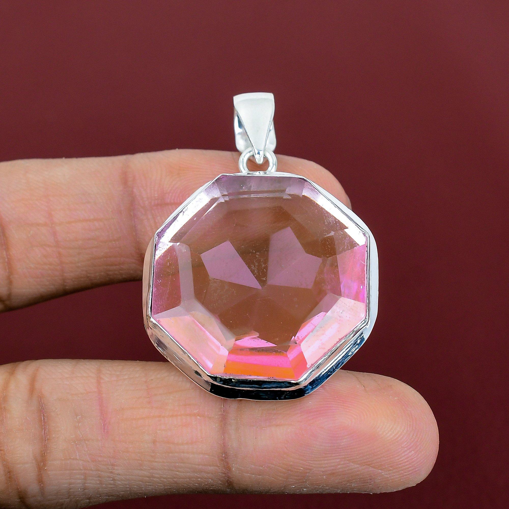 Faceted pink kunzite pendant real gemstone pendant 925 sterling silver pendant handmade pink kunzite jewelry birthstone pendant gift for mom