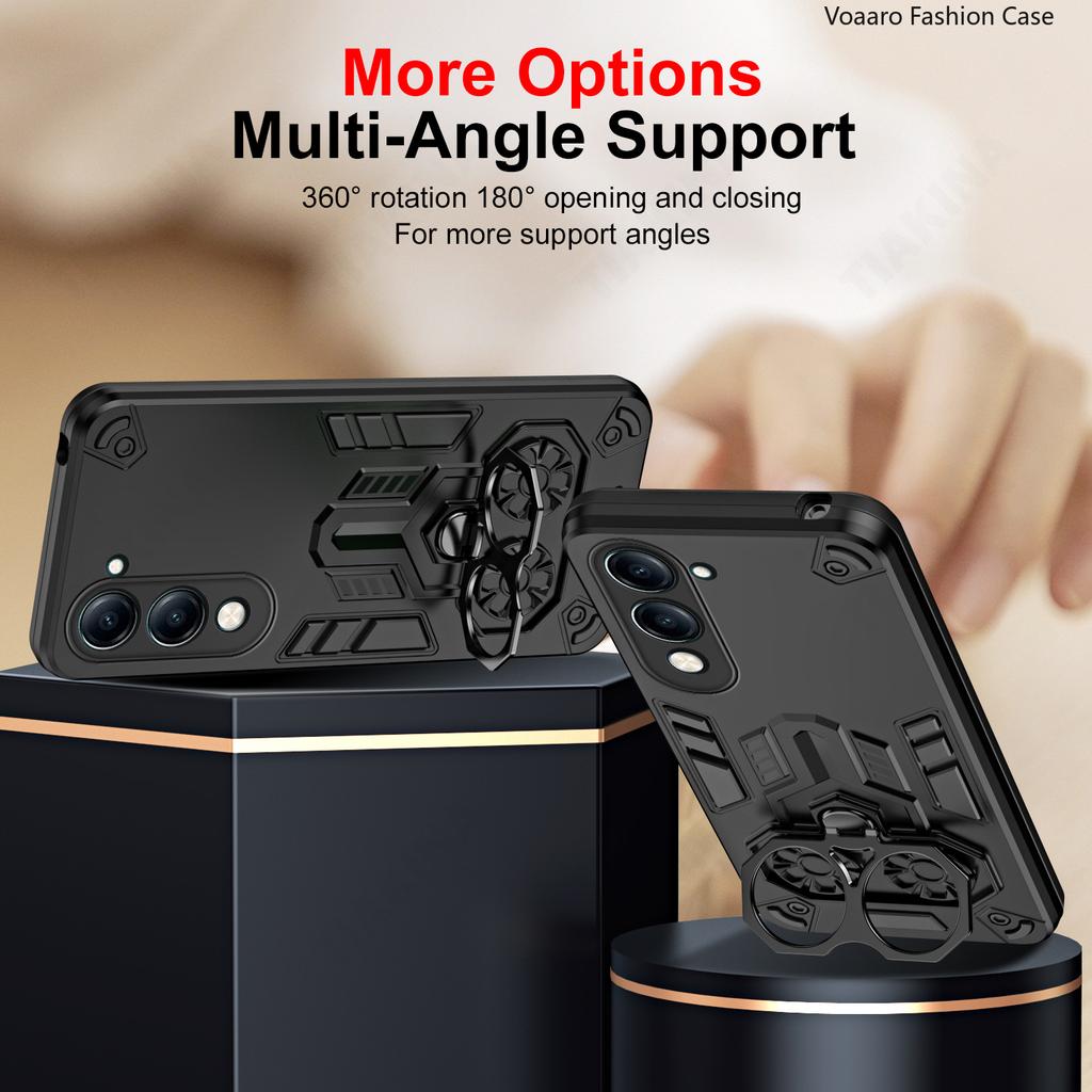 Dual Finger Ring Armor Cover for Vivo Y04 Case for Vivo Y29S Y19E Rotate Metal Bracket Kickstand Holder Case Shockproof Capa