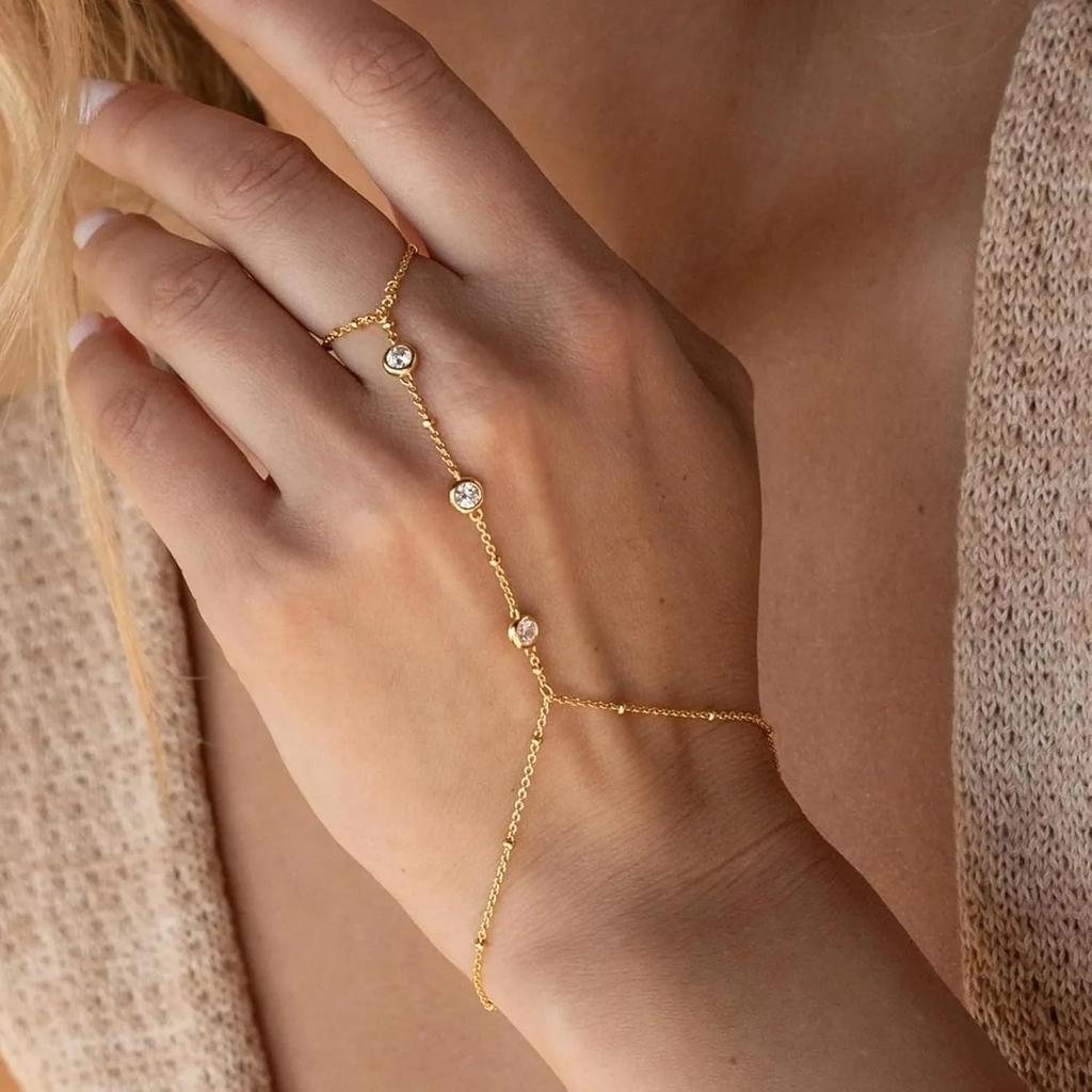 Catena da Mano Oro per Donne Braccialetti Placcati Oro per Donne Braccialetti Argento Catena da Mano, Gioielli Argentati Regali per Donne Natale