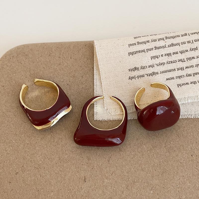Ankara Red Drop Oil Irregular Metal Opening Ring Women'S Niche High-End Personality Fashion Versatile Ring Ring