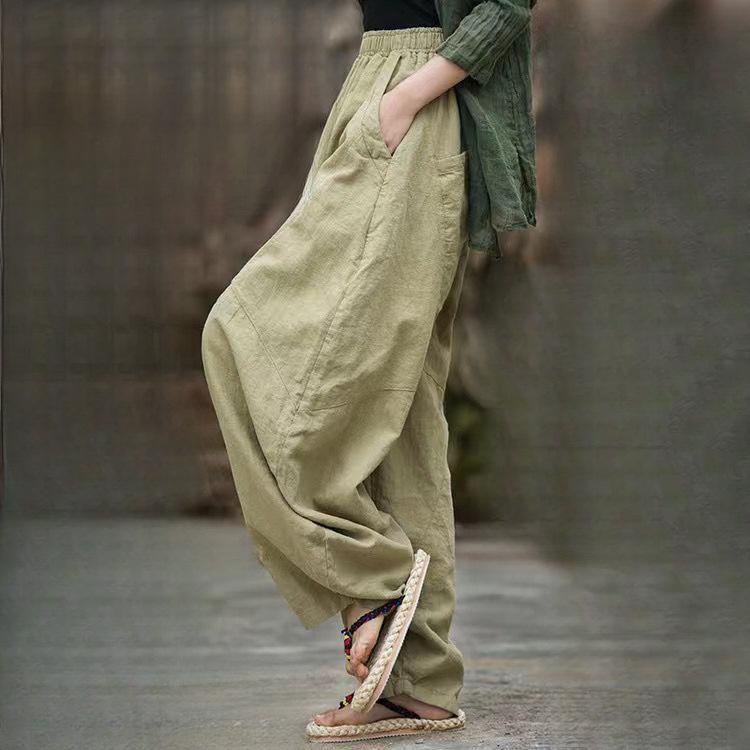 Artistic Cotton Linen Casual Pants Women's Loose Long Trousers Lantern Pants Autumn Commute