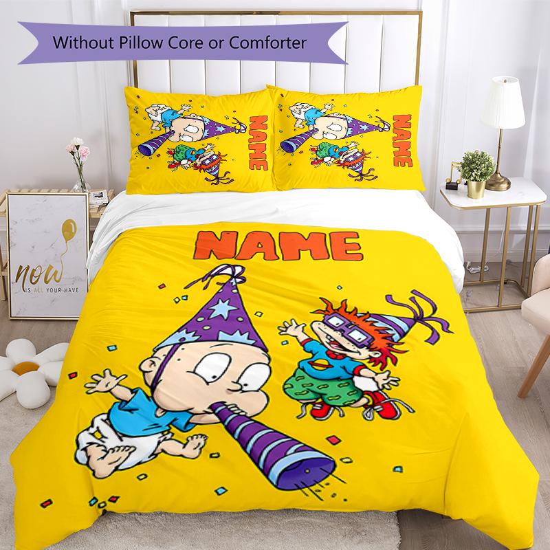 3pcs Custom Name Rugrats Bedding Set Duvet Cover Closure Includes 1 Duvet Cover & 2 Pillowcases for All Seasons Bedroom Decor
