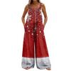 Women's Christmas Print Solid Wide Leg Strapless Tank Pocket Casual Onesie