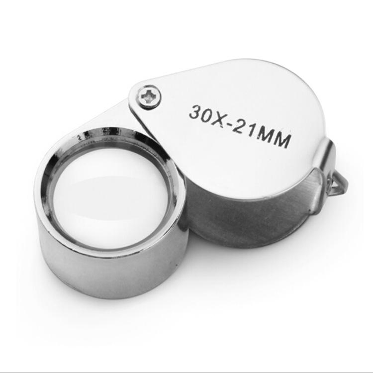 30x Handhållen Fällbar Förstoringsglas i Rostfritt Stål med Glaslins för Smycken och Myntantikviteter