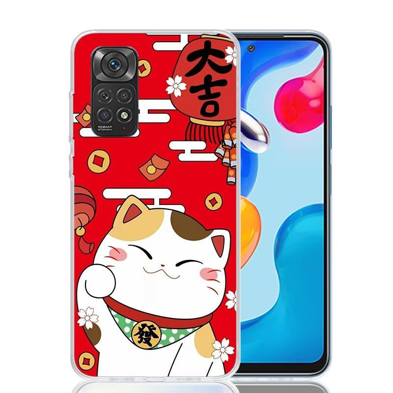 Lucky Cat Maneki Neko Japanese Phone Case For Xiaomi Redmi Note 13 14 15 Pro Plus 12S 12 14S 11S 11E 10 10S 11 11T 5G 4G Cover C