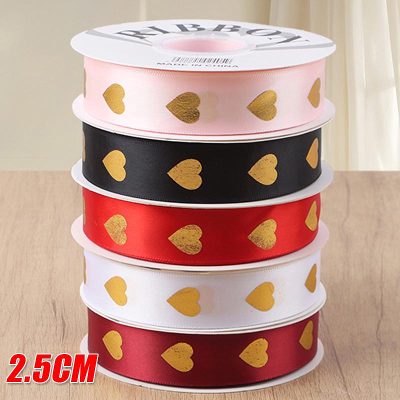 36  Yard Ribbon Gift 2.5CM Easy-to-Tie Heart Length-Sufficient Polyester Fade-Resistant Premium DIY-Friendly Foil-Stamped Durable