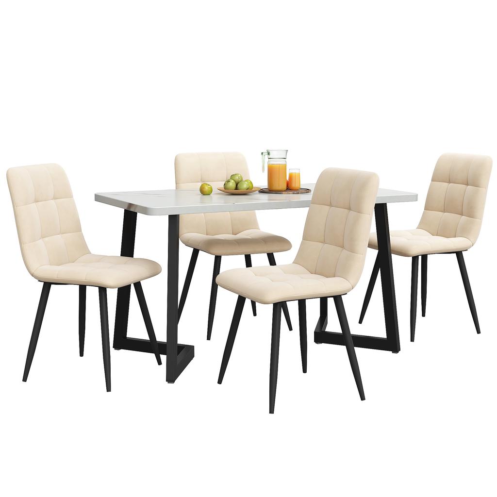 Tavolo da Pranzo 117cm con Set di 4 Sedie, Tavolo da Pranzo Rettangolare Set Moderno per Cucina, Sedia da Pranzo in Velluto Beige Sedia da Cucina, Gambe del Tavolo Nere