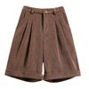 Plus Size Damenhose Cord Pit Strip Herbst und Winter Braun Hoch taillierte Hose Temperament Gerade Fünf-Minuten-Hose