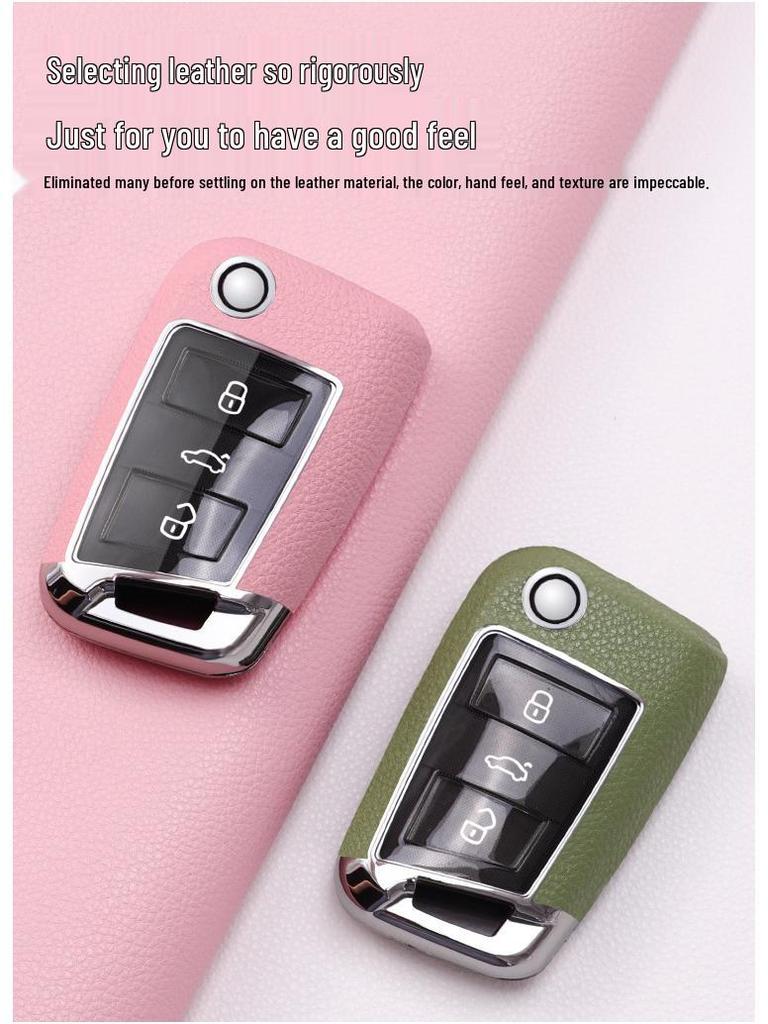 Leather Key Shell Set for Lavida, Sagitar, T-Roc, Tayron, Touran, T-Cross, Polo - Men's & Women's with Buckle