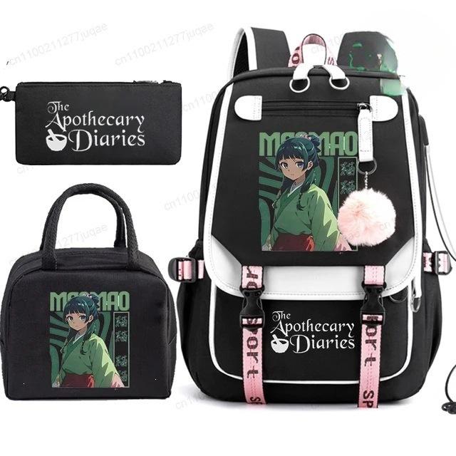3 Piece School Backpack Set for Students Large Capacity Oxford Cloth Schoolbag with Shoulder Strap and Pencil Case
