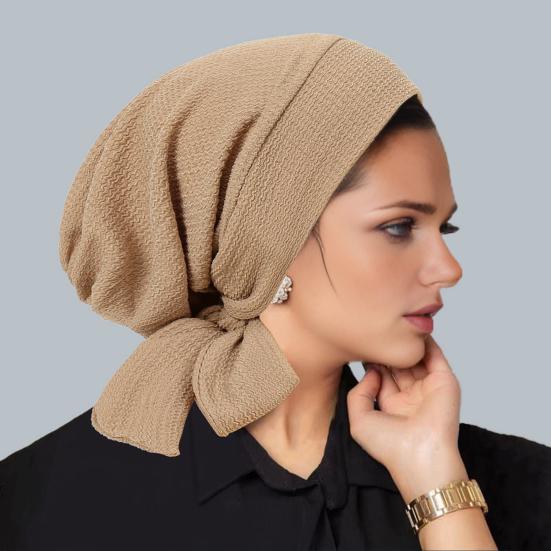 Turban Hat Lightweight Loose Fit Fully Cover Stretchy Knit Headscarf Pure Color