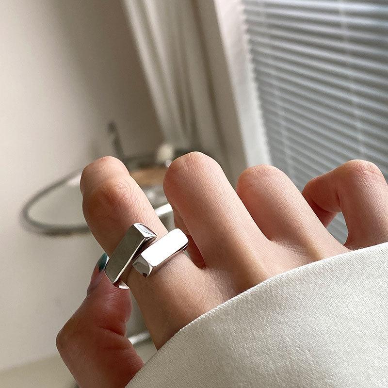 New Fashion Minimalism Geometry Square Cross Rings for Women Hip-Hop Personality Open Mouth Adjustable Rings Charm Jewerly Gift