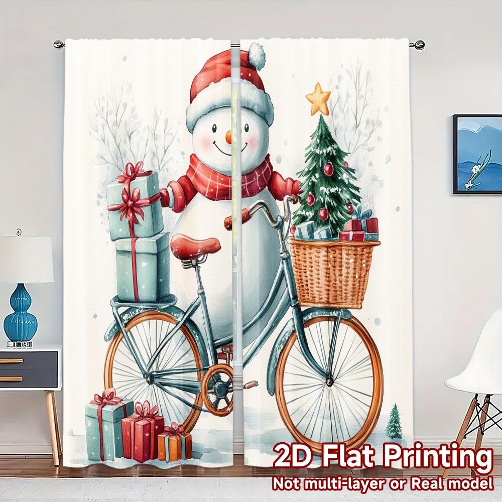 

2pcs,Curtains Cute Snowman Christmas Bike Gifts (3) Chic Chic Curtain 100% Polyester Curtains Festive Suitable for Bedroom, 52.50×116.00 CM 2pcs